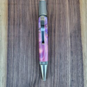 Stylo-bille Samos, résine rose et mauve, fleur de plumosum