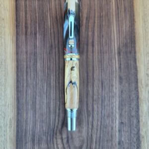 Stylo-plume Barbadás, résine grise et liseré rouge / hêtre échauffé