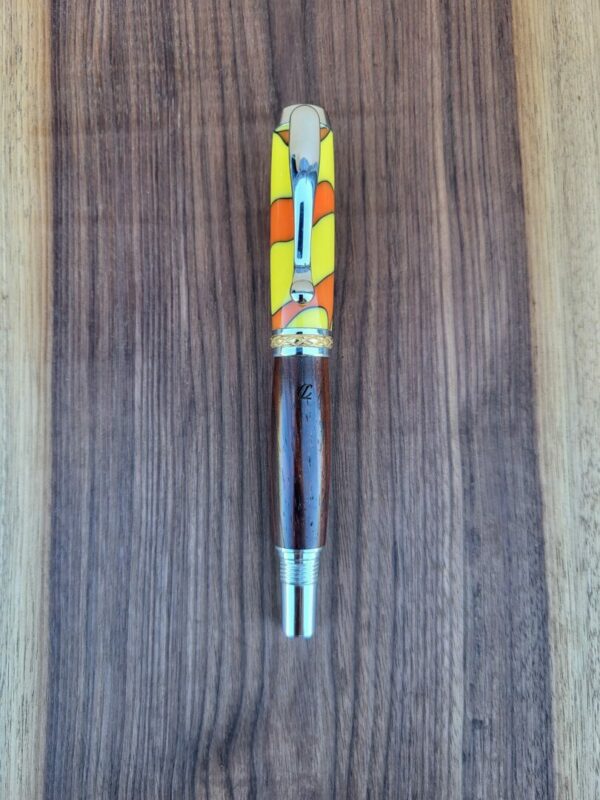 Stylo-plume Barbadás, résine jaune et orange, liseré noir / cocobolo