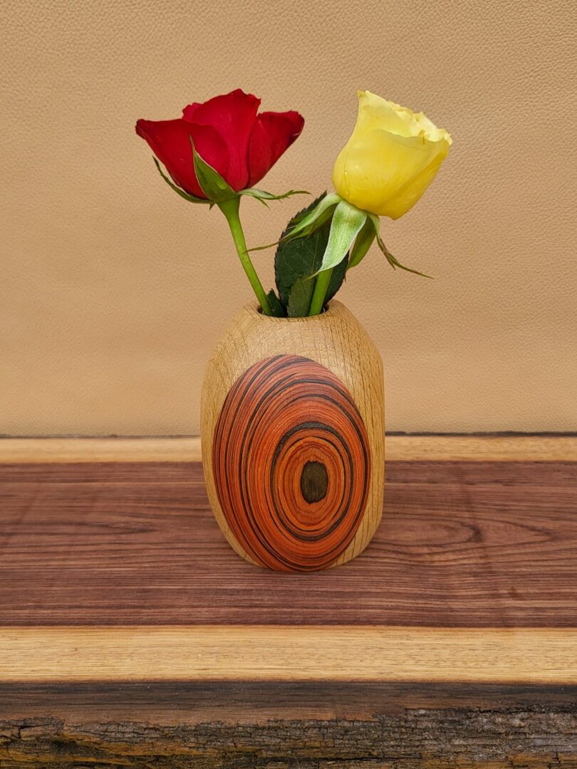 Soliflore en chêne et placage de cocobolo 2 Soliflore en chêne et placage de cocobolo – Image 2