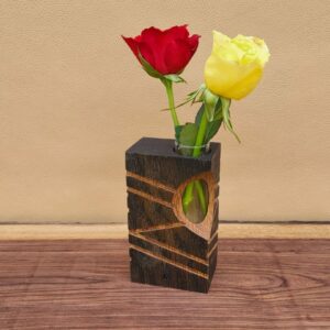 Soliflore ajouré & rainuré en chêne ébonisé – motif amande